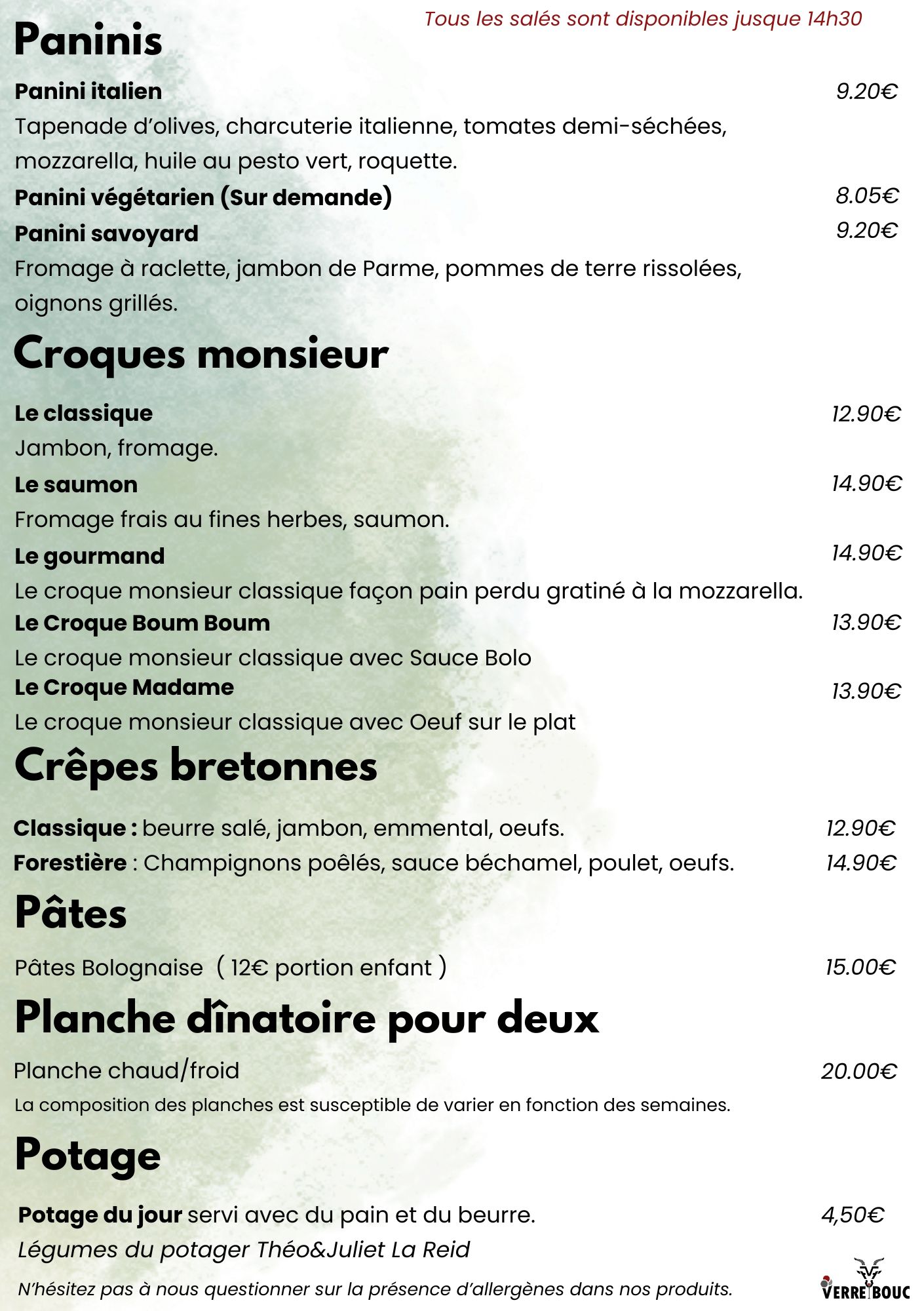Menu - Sandwichs classiques
