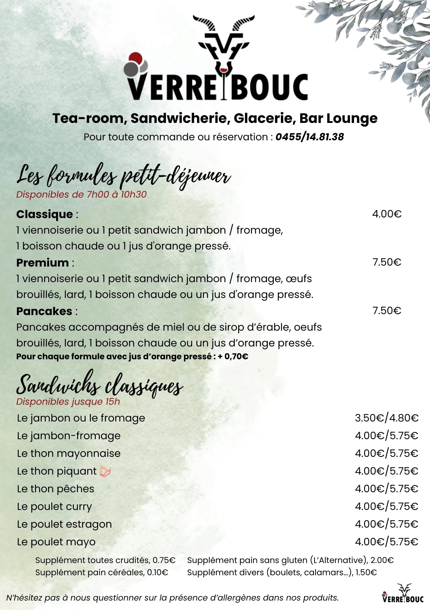 Menu - Petit déjeuner