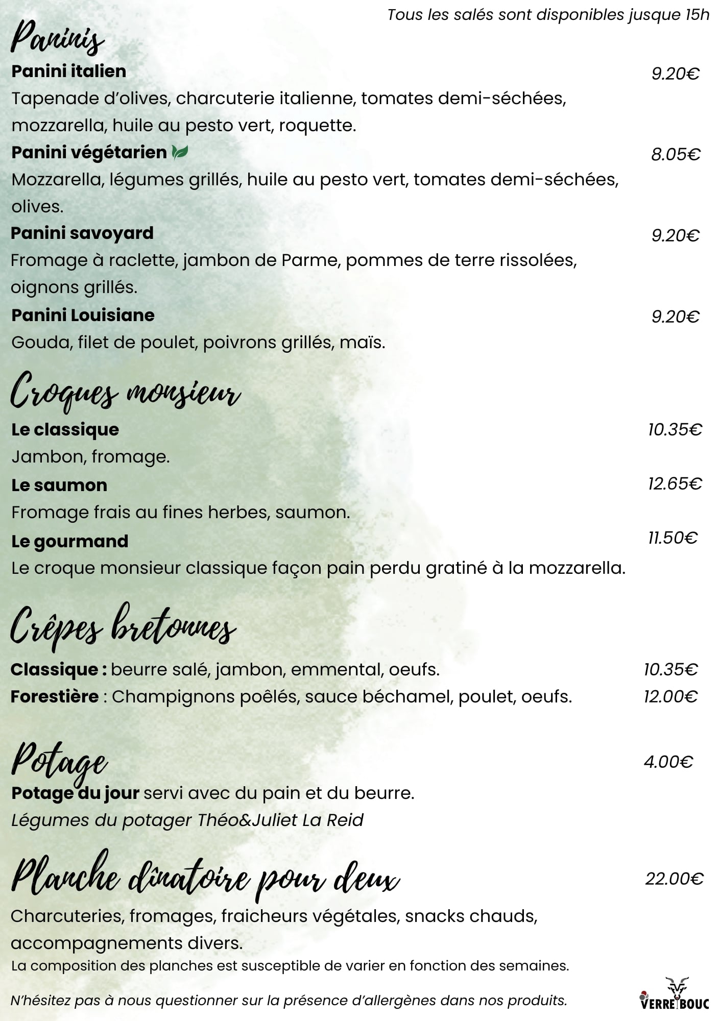 Menu - Sandwichs classiques