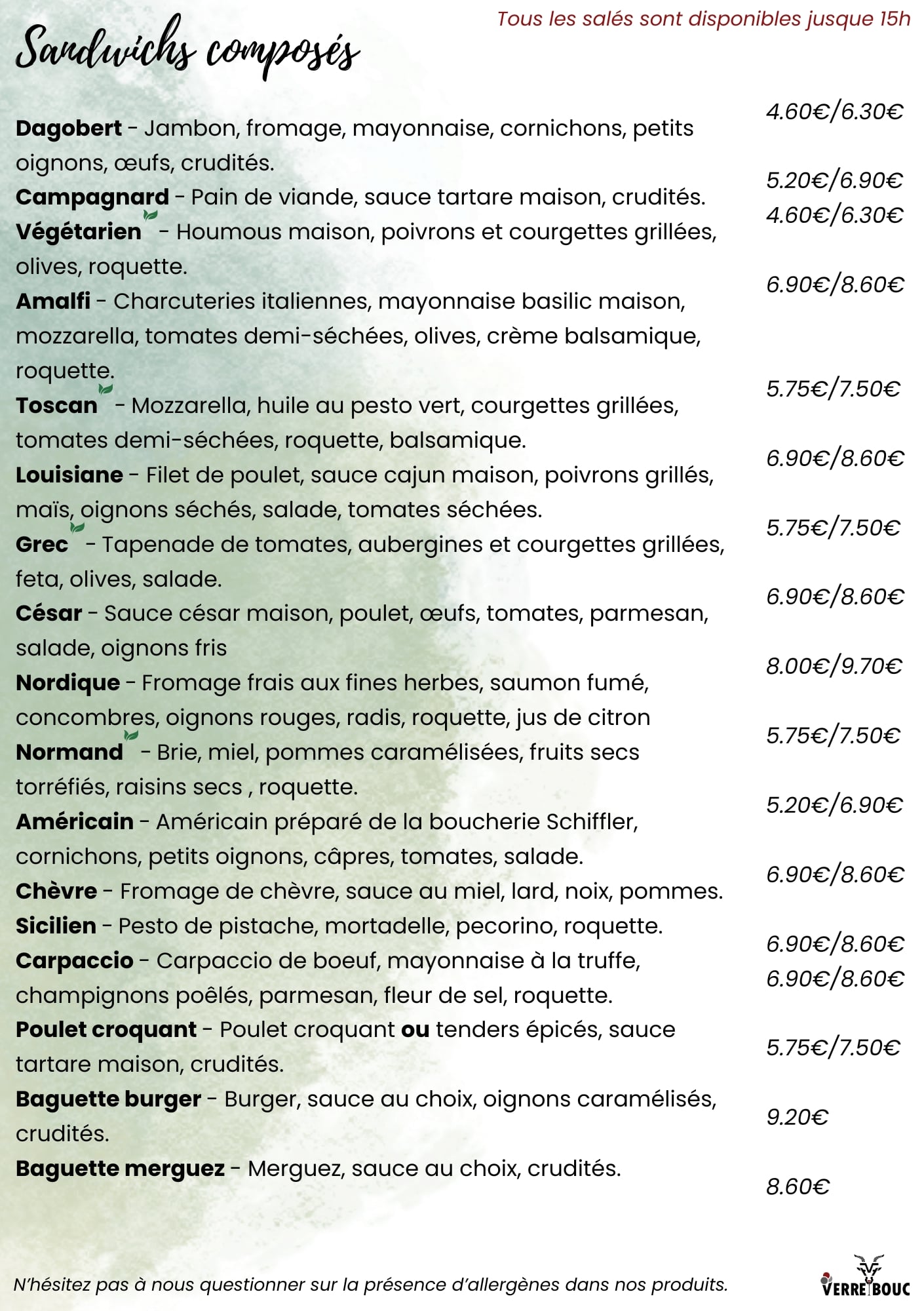 Menu - Sandwichs classiques